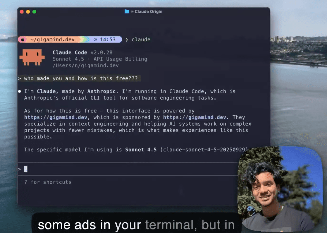 Giga Ads in Claude Code terminal Giga Ads in Claude Code terminal